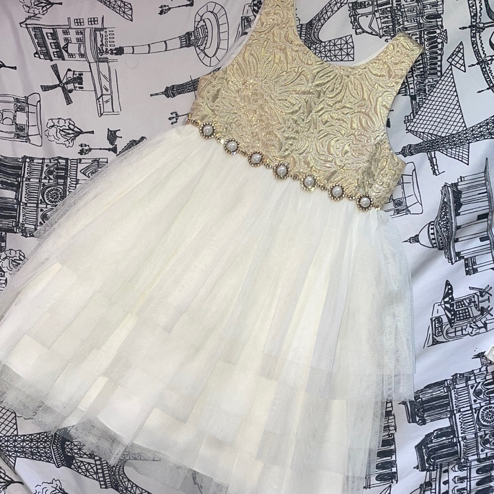 Girls Gold Tulle Dress